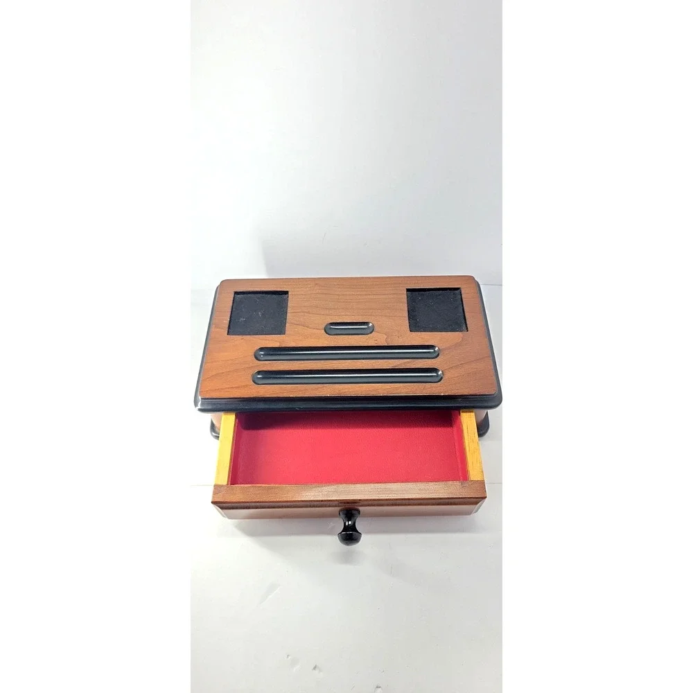 Vintage Wooden Desk Organizer Pen Holder w/ Drawer Felt Compartments Office...